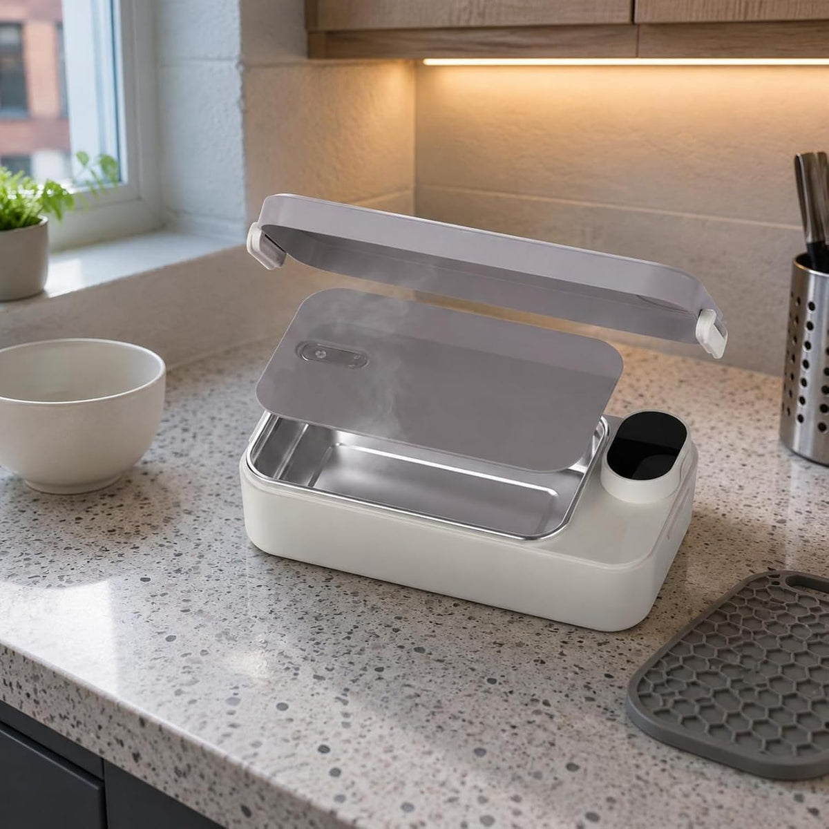 Rechargeable Self-Heating Lunch Box – Portable 304 Stainless Steel Electric Food Warmer