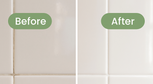 Before and after comparison of a tiled wall with 'Before' and 'After' labels.